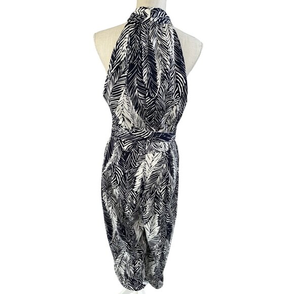 Club Monaco Priscilla Womens Jumpsuit Blue/White Leaf Print Halter Neck Size 12 - Picture 3 of 8